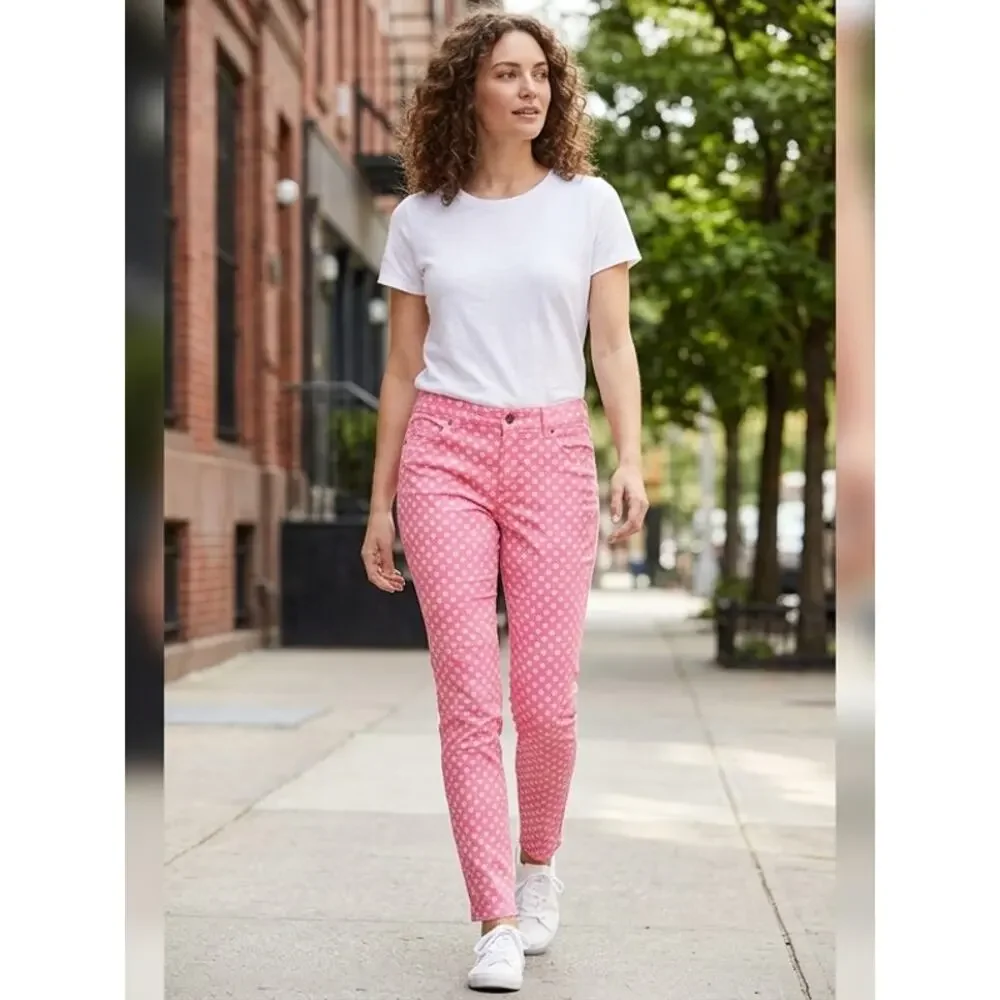 Old Navy Boyfriend Skinny Pink Floral Pants Women Size 12
